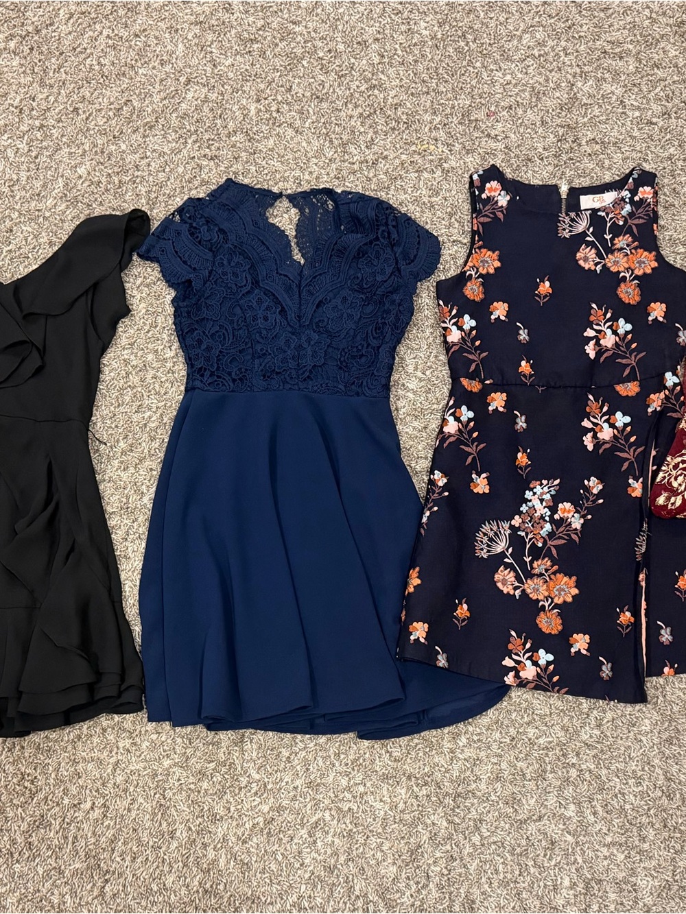 Navy Lace Fit & Flare Dress - Elegant Short Sleeve